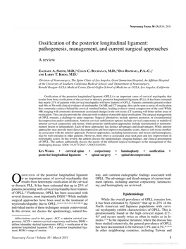 Ossification of the Posterior Longitudinal Ligament: Pathogenesis, Management, and Current Surgical Approaches