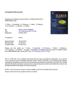 Properties of a Martian Local Dust Storm in Atlantis Chaos from OMEGA/MEX Data