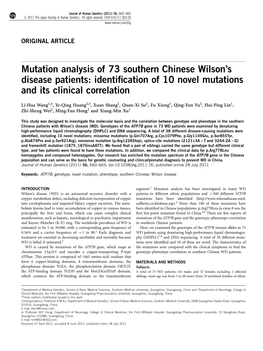 Mutation Analysis of 73 Southern Chinese Wilson&Apos;S