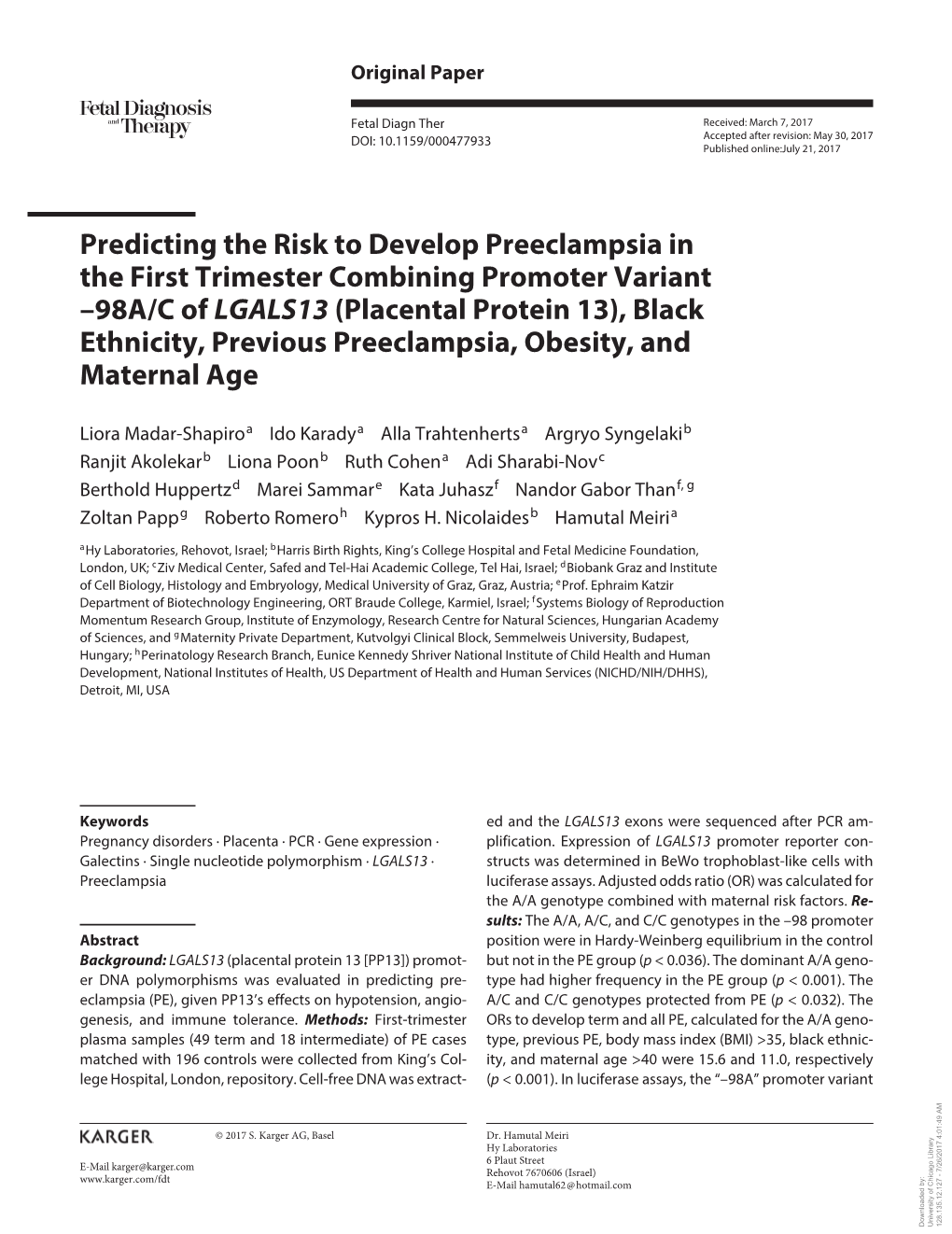 Placental Protein 13), Black Ethnicity, Previous Preeclampsia, Obesity, and Maternal Age