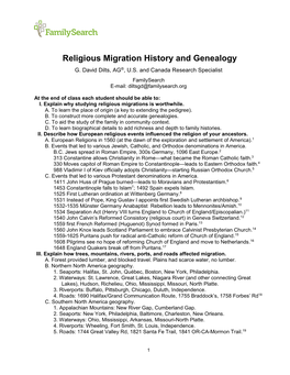 Religious Migration History and Genealogy G