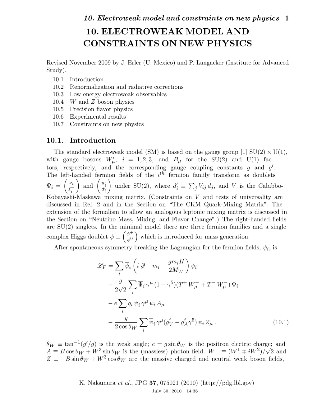 10. Electroweak Model and Constraints on New Physics 1 10