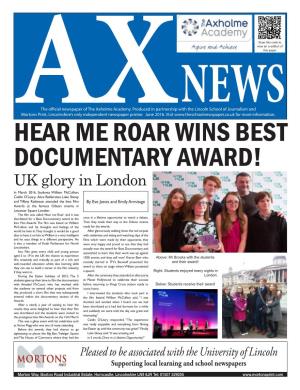 Hear Me Roar Wins Best Documentary Award!