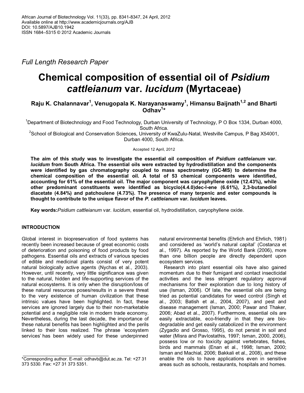 Chemical Composition of Essential Oil from Psidium Cattleianum Var. Lucidum