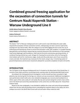 Combined Ground Freezing Application for the Excavation of Connection Tunnels for Centrum Nauki Kopernik Station - Warsaw Underground Line II