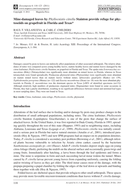 Mine-Damaged Leaves by Phyllocnistis Citrella Stainton Provide Refuge for Phy - Toseiids on Grapefruit in Florida and Texas*