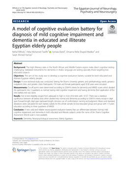 A Model of Cognitive Evaluation Battery for Diagnosis of Mild