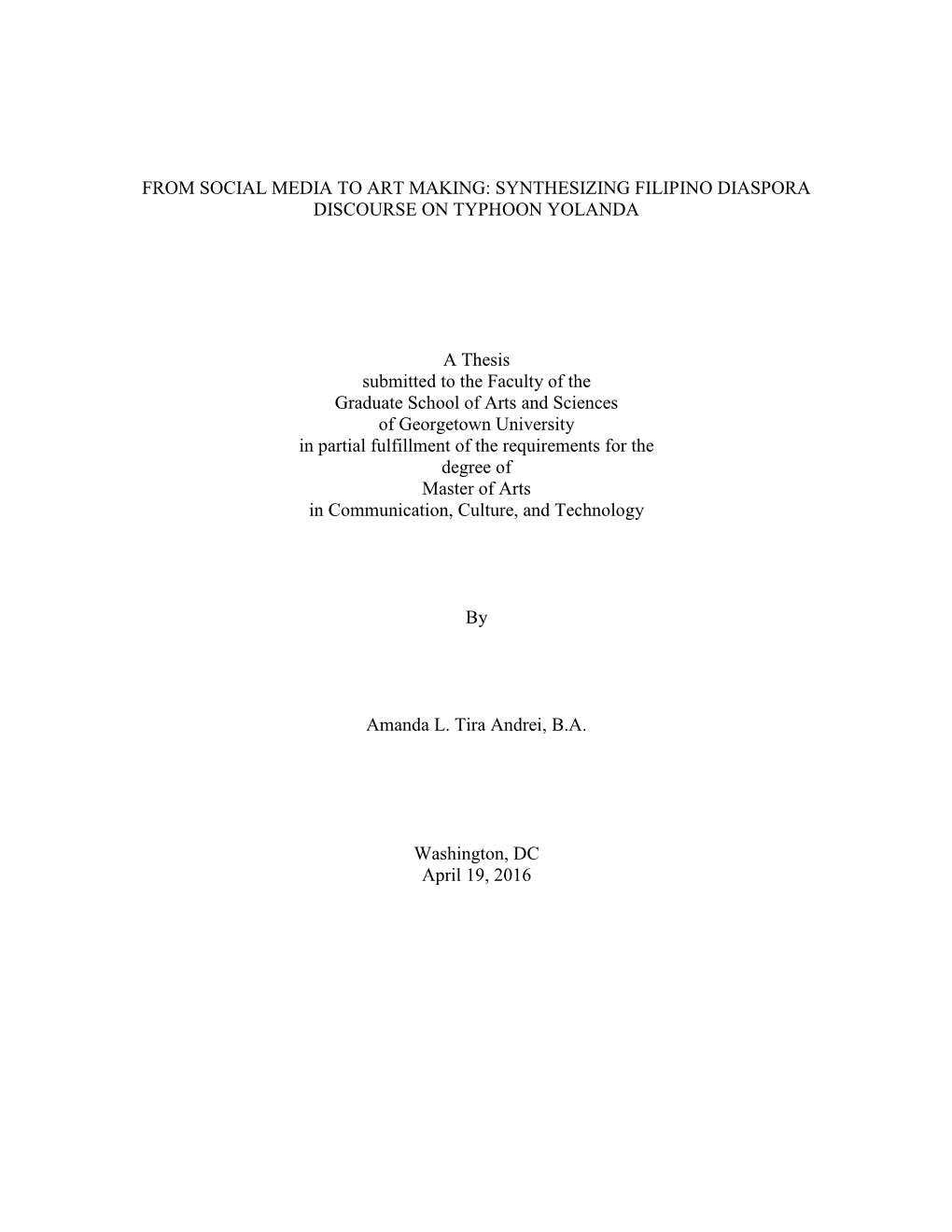 From Social Media to Art Making: Synthesizing Filipino Diaspora Discourse on Typhoon Yolanda