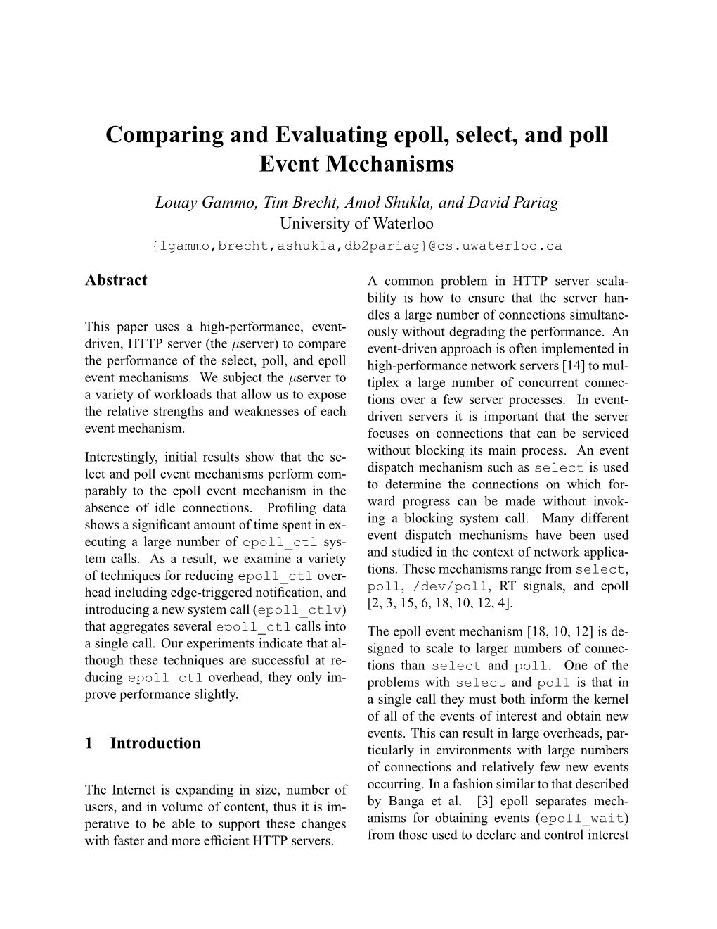 Comparing and Evaluating Epoll, Select, and Poll Event Mechanisms