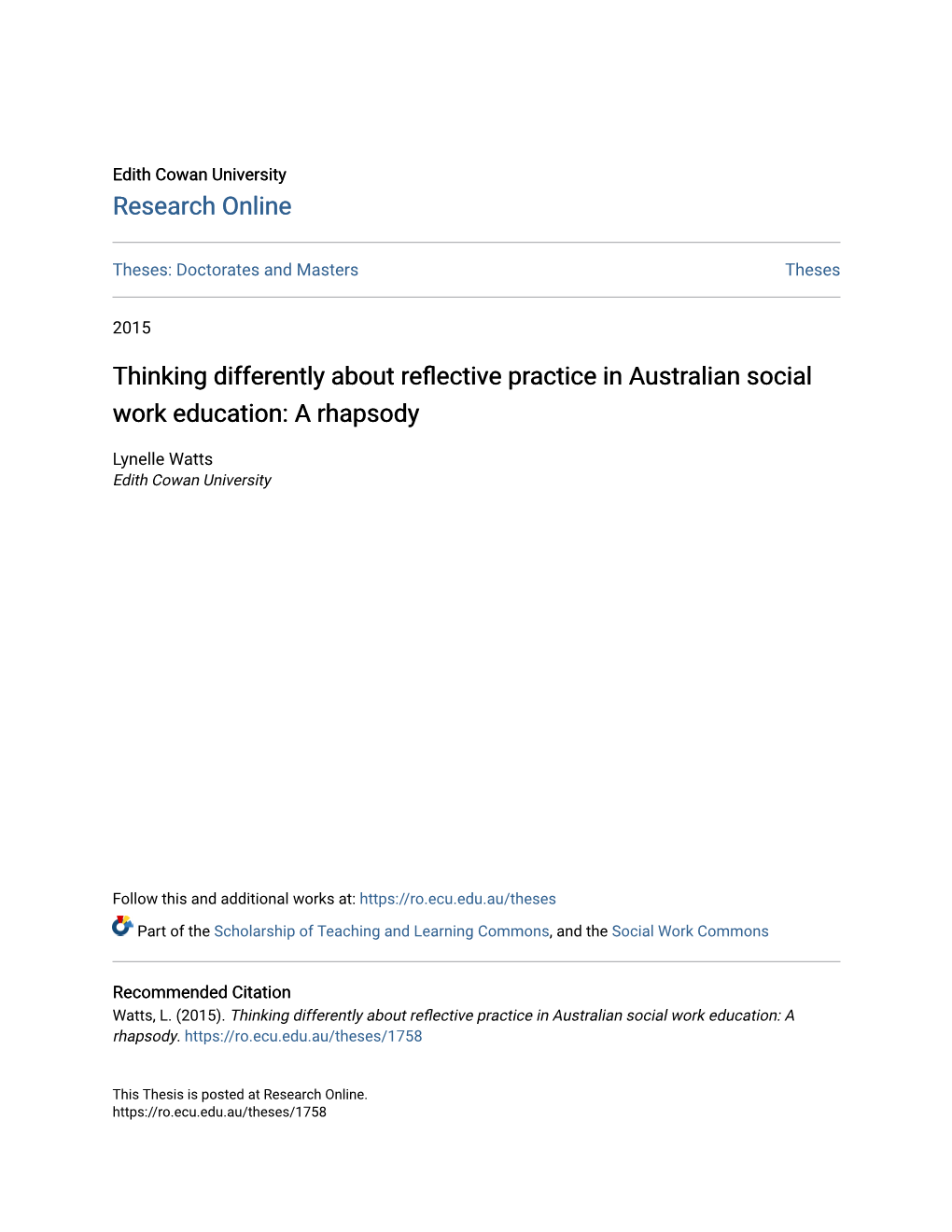 Thinking Differently About Reflective Practice in Australian Social Work Education: a Rhapsody