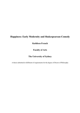Happiness: Early Modernity and Shakespearean Comedy