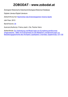 Zur Verbreitung Und Morphologie Von Europlema Semibrunnea