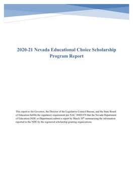 2020-21 Nevada Educational Choice Scholarship Program Report