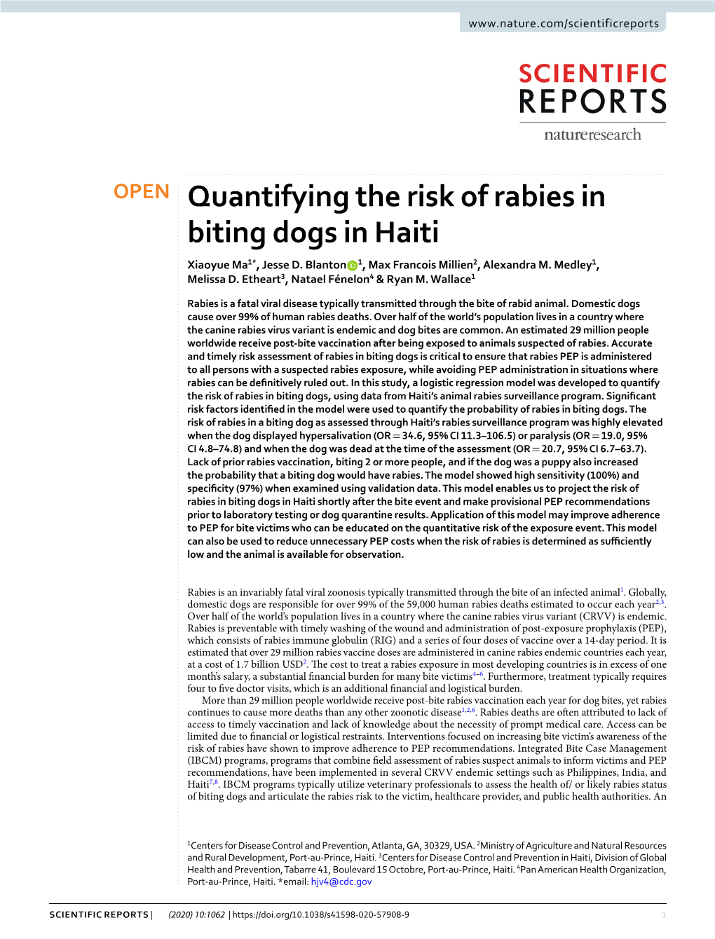 Quantifying the Risk of Rabies in Biting Dogs in Haiti Xiaoyue Ma1*, Jesse D