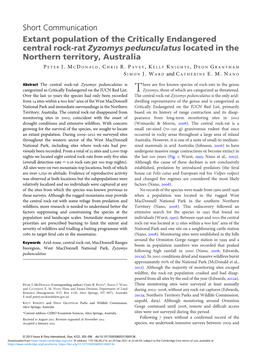 Short Communication Extant Population of the Critically Endangered Central Rock-Rat Zyzomys Pedunculatus Located in the Northern Territory, Australia