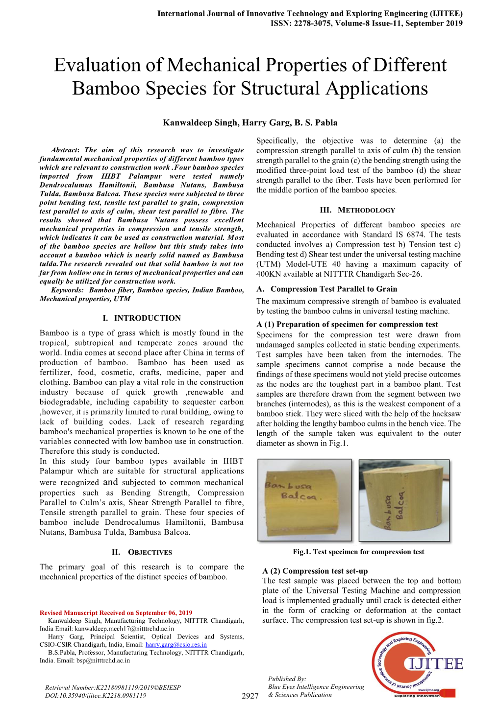 Evaluation of Mechanical Properties of Different Bamboo Species for Structural Applications