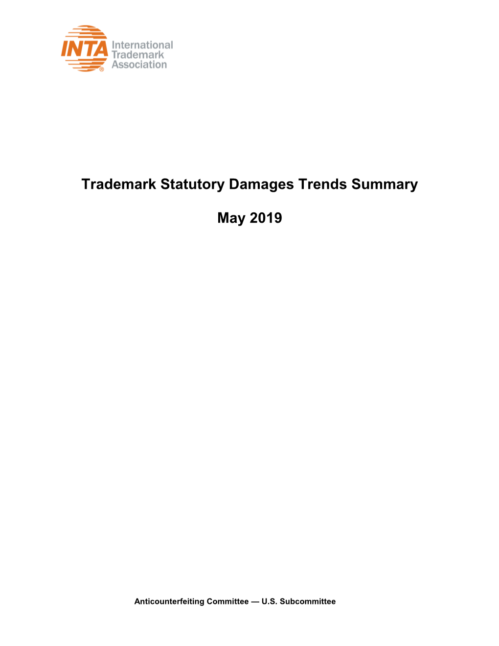 Trademark Statutory Damages Trends Summary May 2019