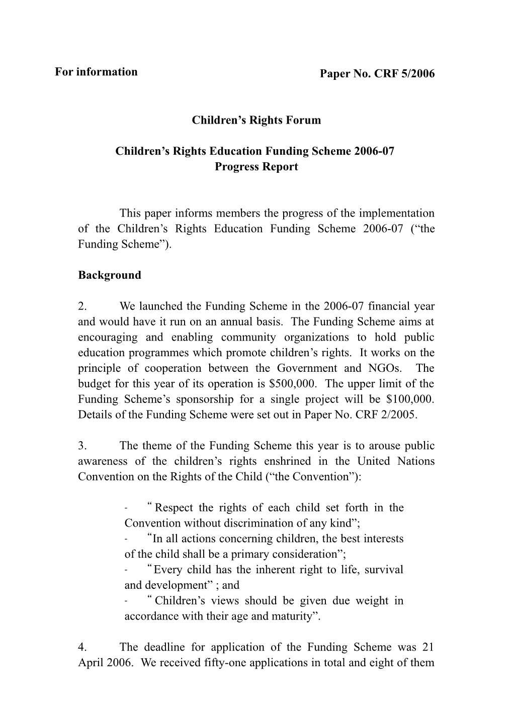 Children S Rights Education Funding Scheme 2006-07