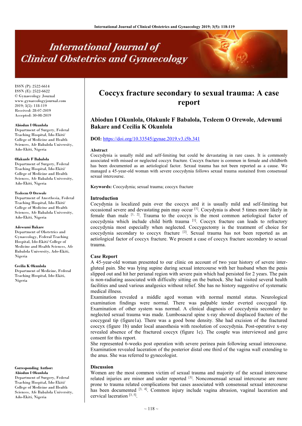 Coccyx Fracture Secondary to Sexual Trauma