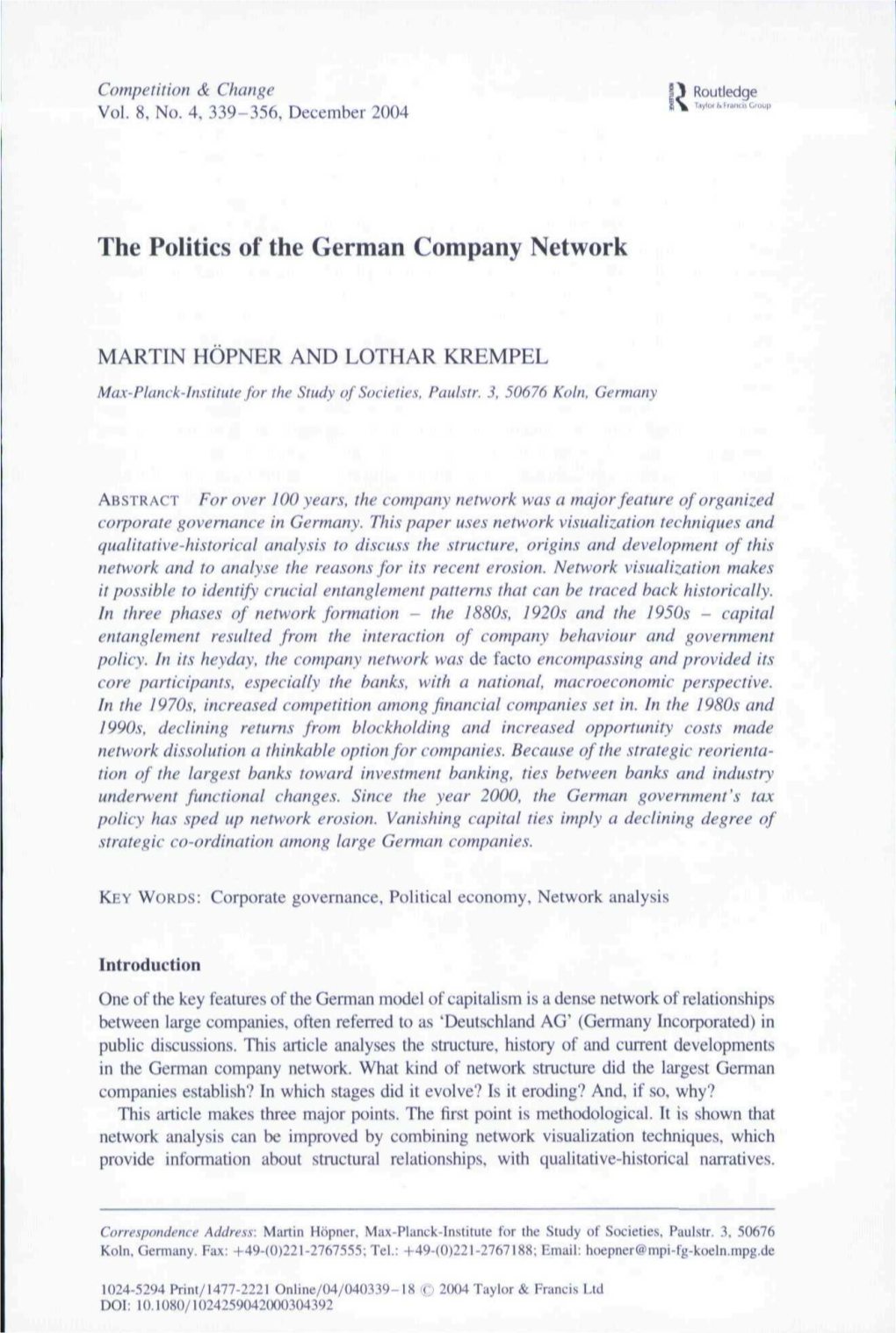 The Politics of the German Company Network