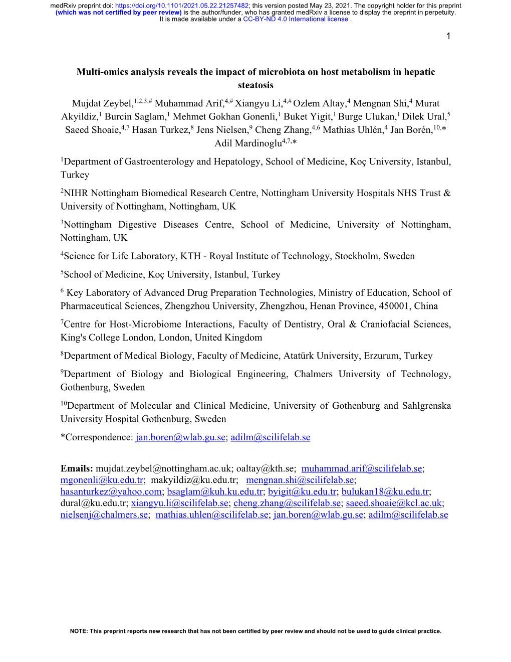 Multi-Omics Analysis Reveals the Impact of Microbiota on Host Metabolism in Hepatic Steatosis