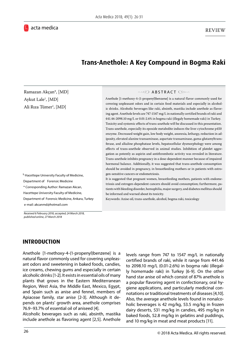 Trans-Anethole: a Key Compound in Bogma Raki