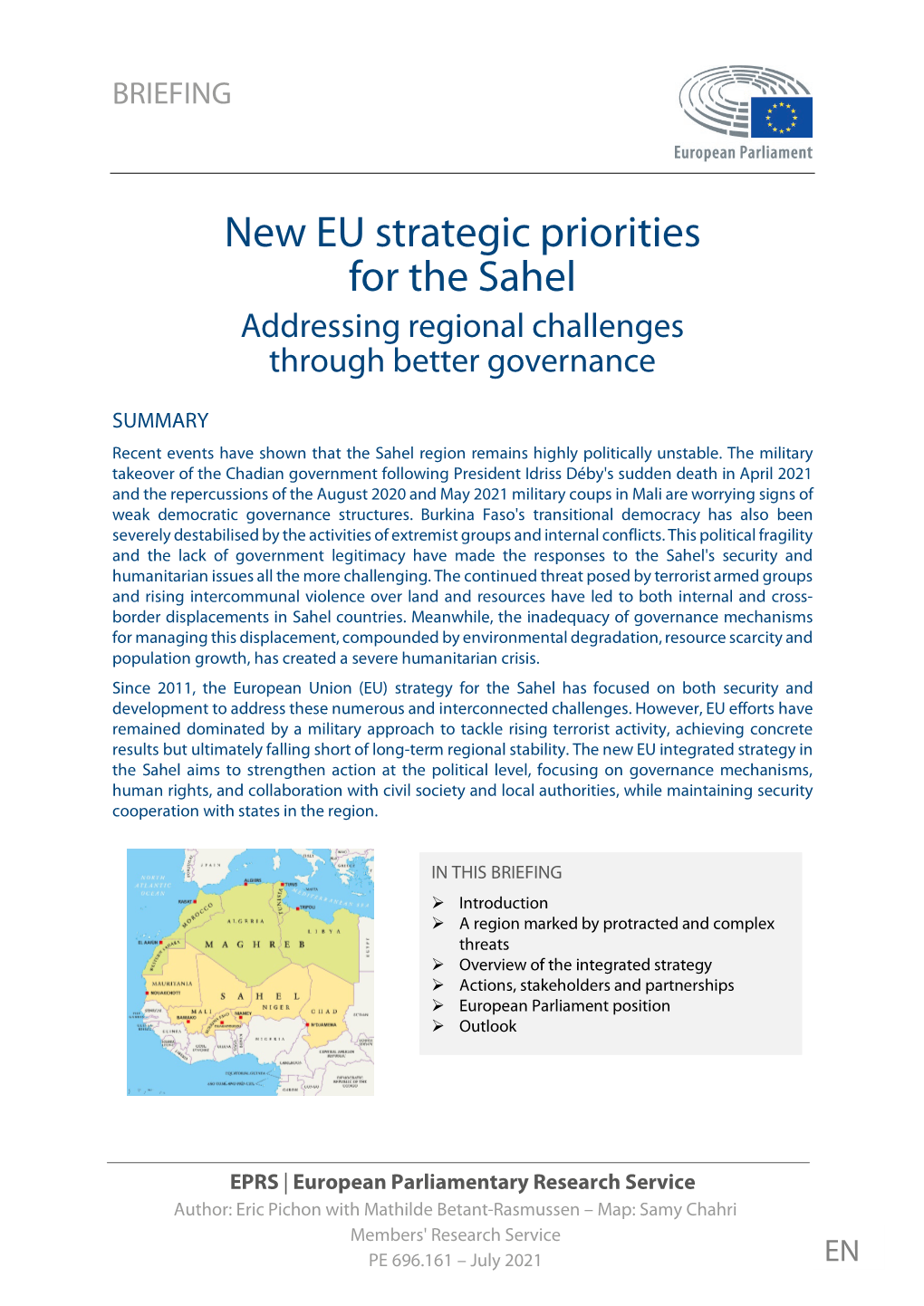 New EU Strategic Priorities for the Sahel Addressing Regional Challenges Through Better Governance