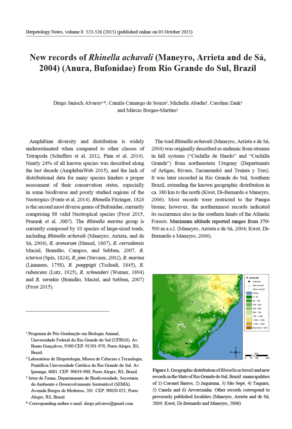 Page 1 Herpetology Notes, Volume 8: 523-526 (2015) (Published