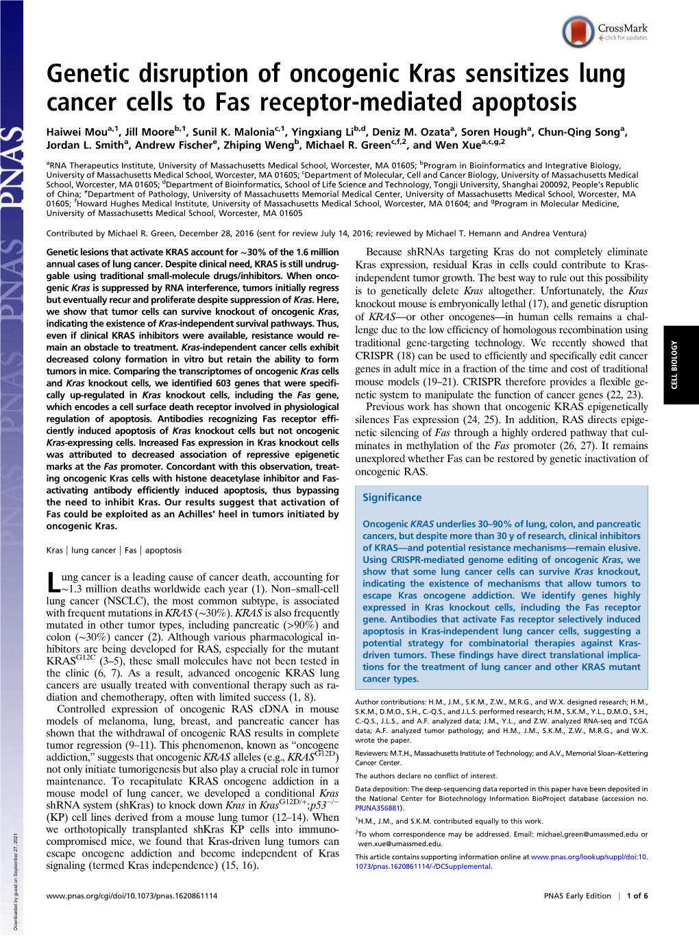 Genetic Disruption of Oncogenic Kras Sensitizes Lung Cancer Cells to Fas Receptor-Mediated Apoptosis