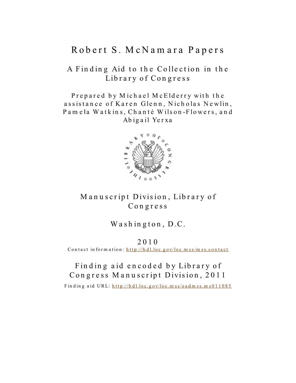 Robert S. Mcnamara Papers