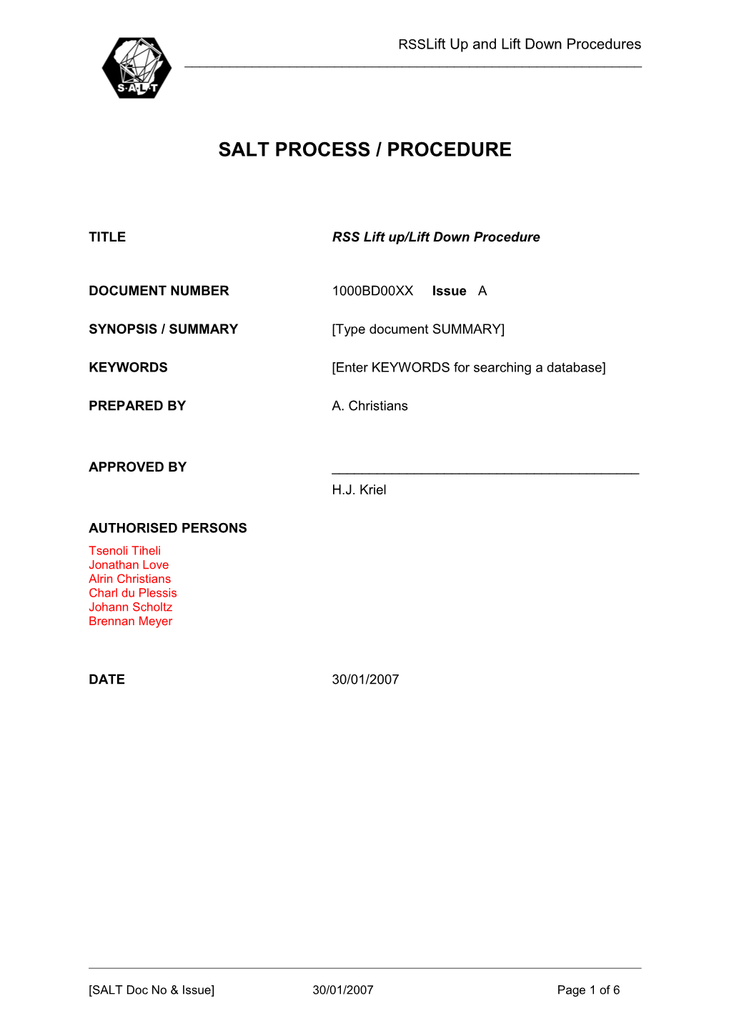 SALT Process / Procedure Template