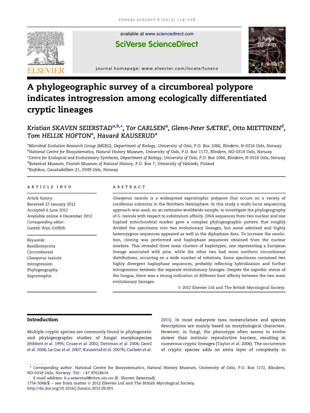 A Phylogeographic Survey of a Circumboreal Polypore Indicates Introgression Among Ecologically Differentiated Cryptic Lineages