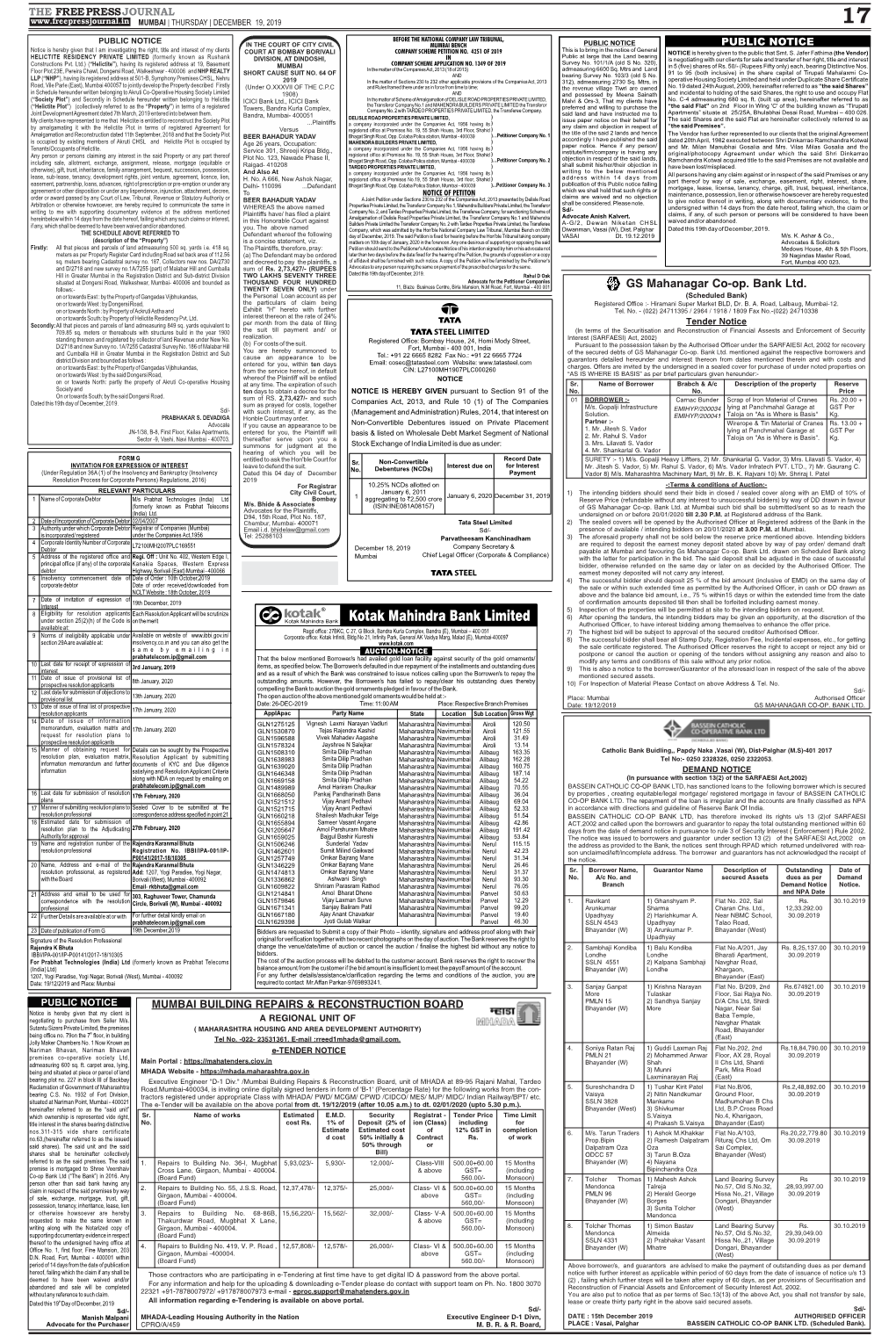 GS Mahanagar Co-Op. Bank Ltd. (Scheduled Bank) Registered Office :- Hiramani Super Market BLD, Dr