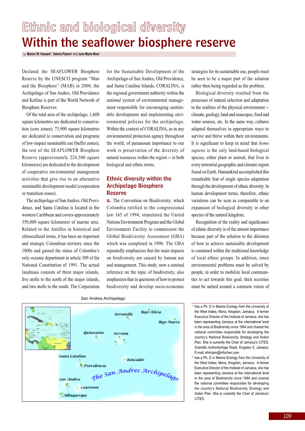 Ethnic and Biological Diversity Within the Seaflower Biosphere Reserve