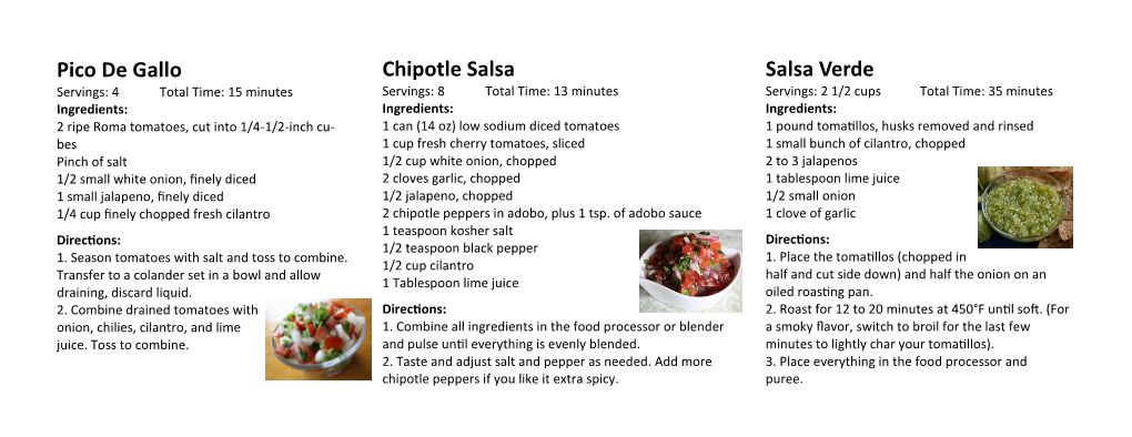 Pico De Gallo Chipotle Salsa Salsa Verde