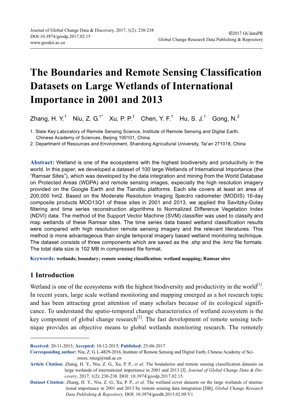 The Boundaries and Remote Sensing Classification Datasets on Large Wetlands of International Importance in 2001 and 2013