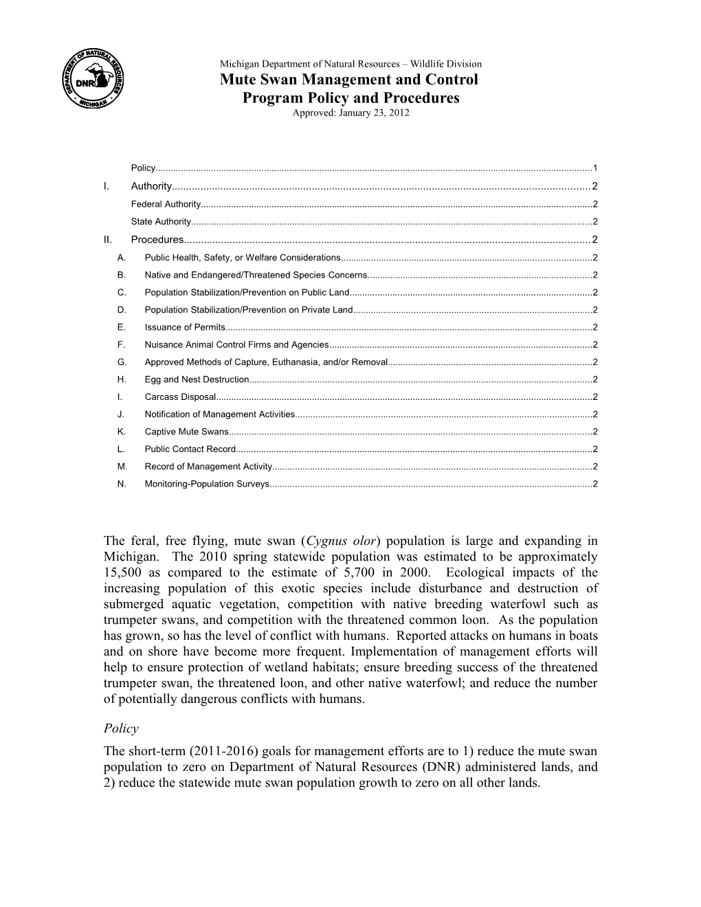 Draft 2011 Mute Swan Policy