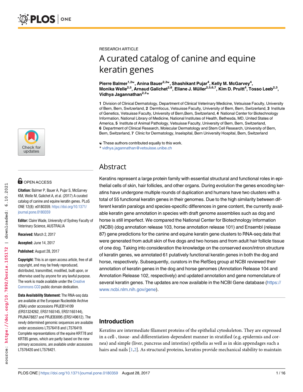A Curated Catalog of Canine and Equine Keratin Genes