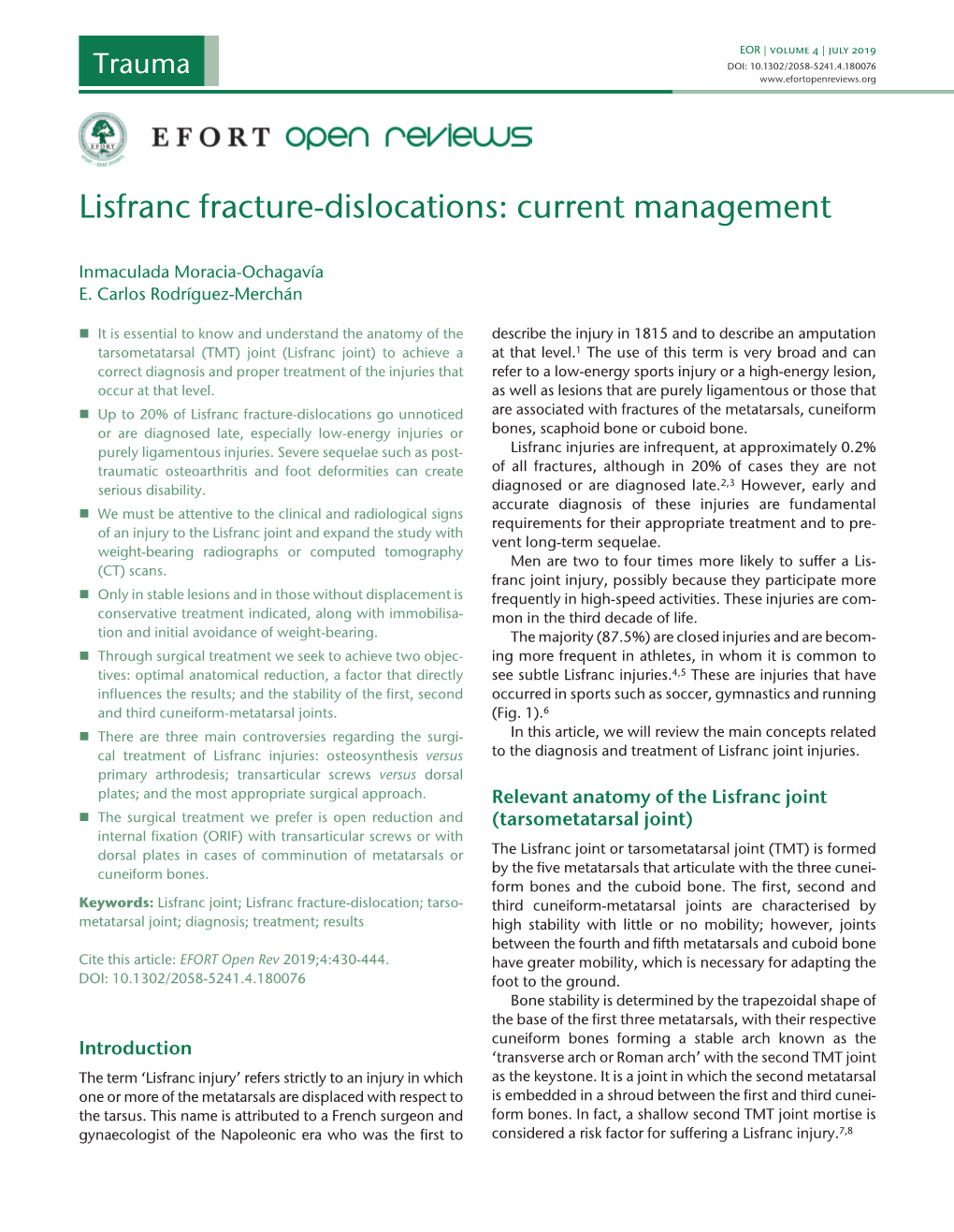 Lisfranc Fracture-Dislocations: Current Management