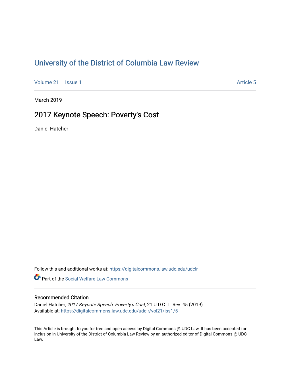 2017 Keynote Speech: Poverty's Cost