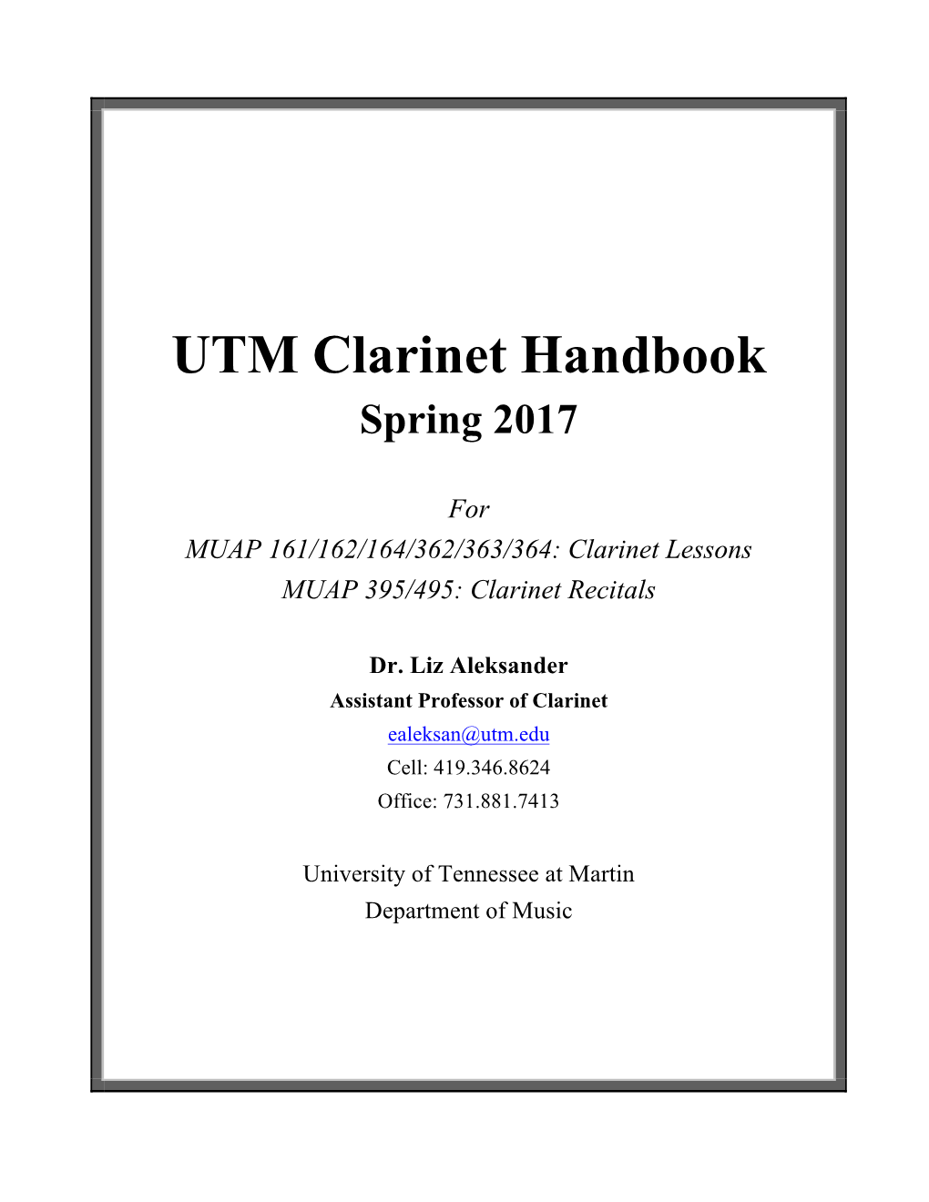 UTM Clarinet Handbook Spring 2017