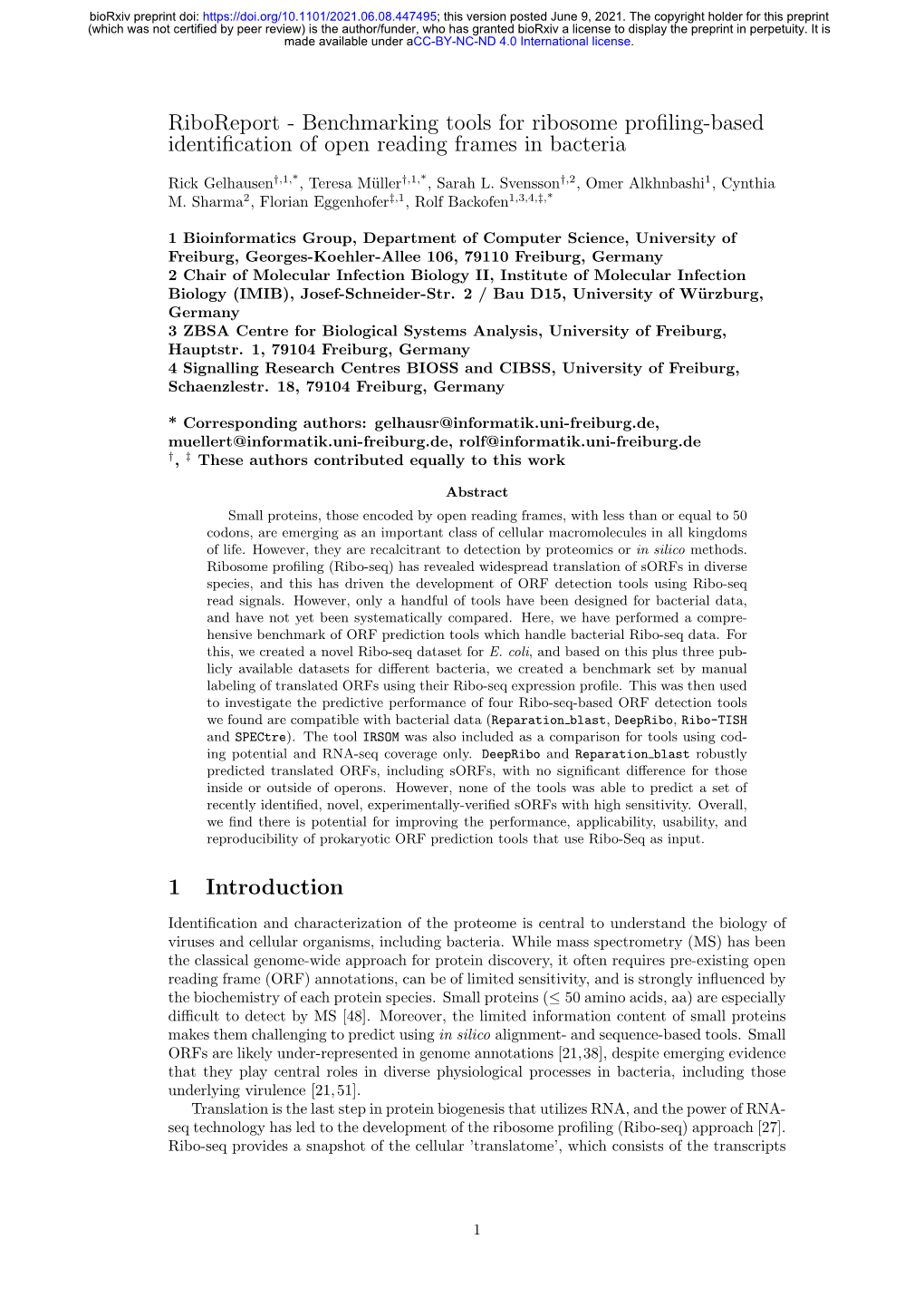 Riboreport - Benchmarking Tools for Ribosome Proﬁling-Based Identiﬁcation of Open Reading Frames in Bacteria