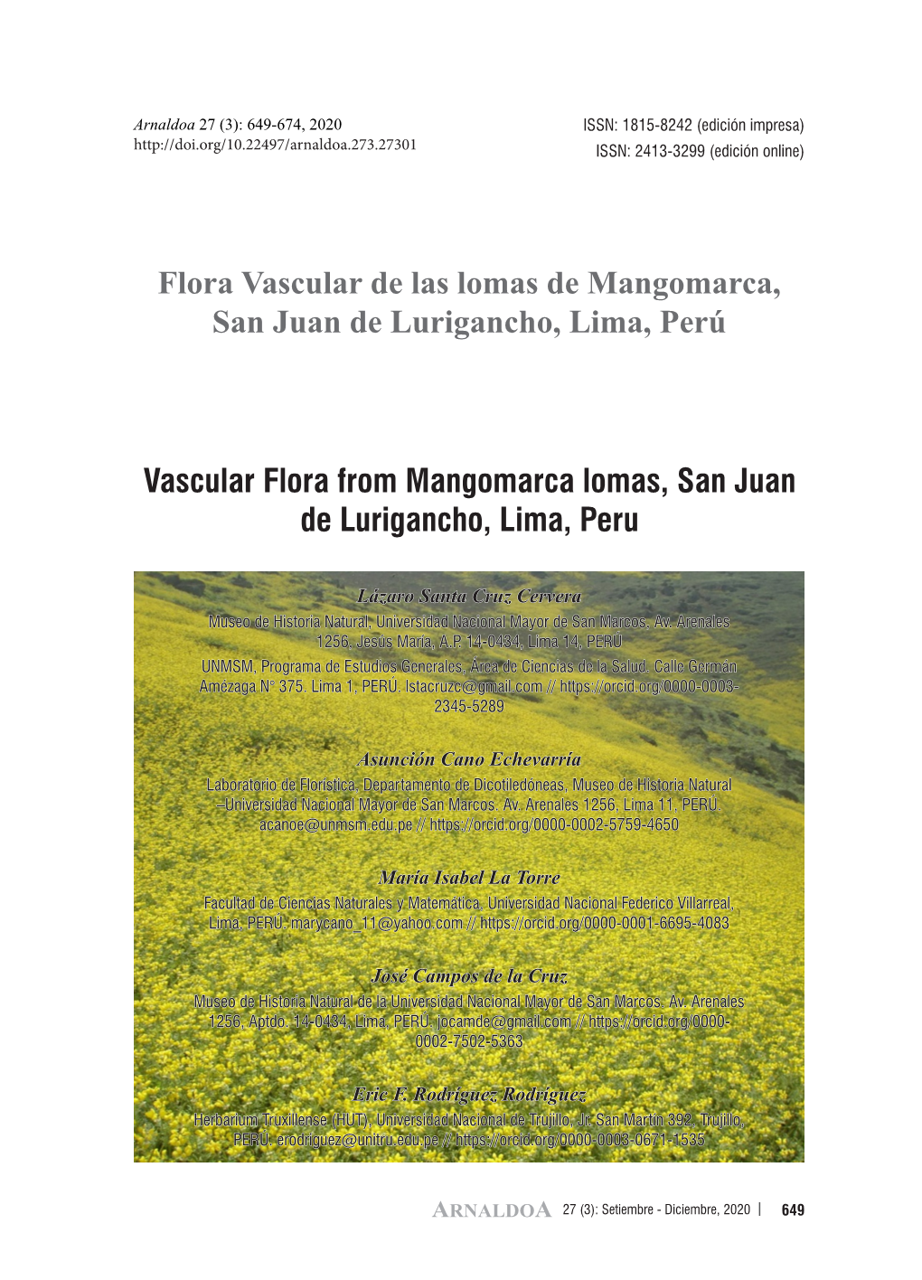 Flora Vascular De Las Lomas De Mangomarca, San Juan De Lurigancho, Lima, Perú