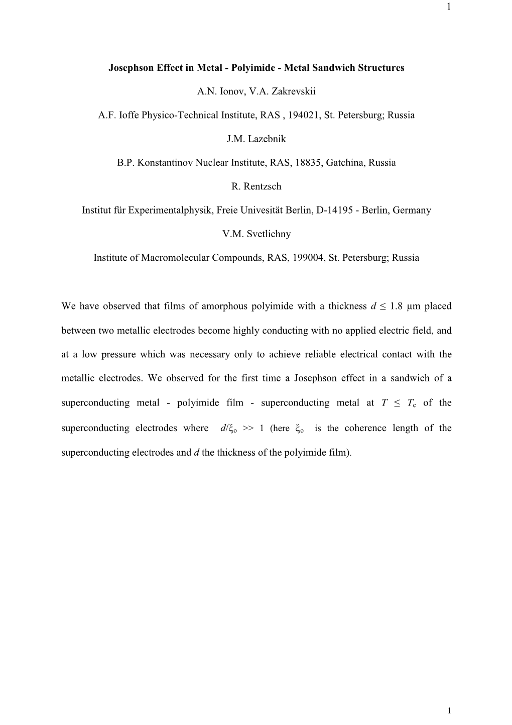 1 Josephson Effect in Metal