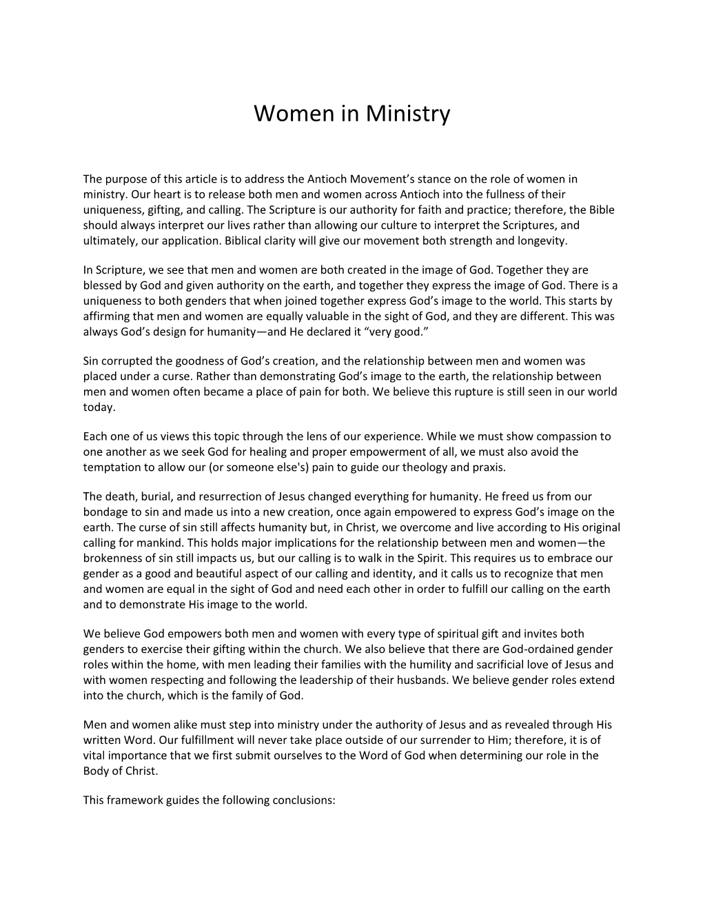 Women in Ministry