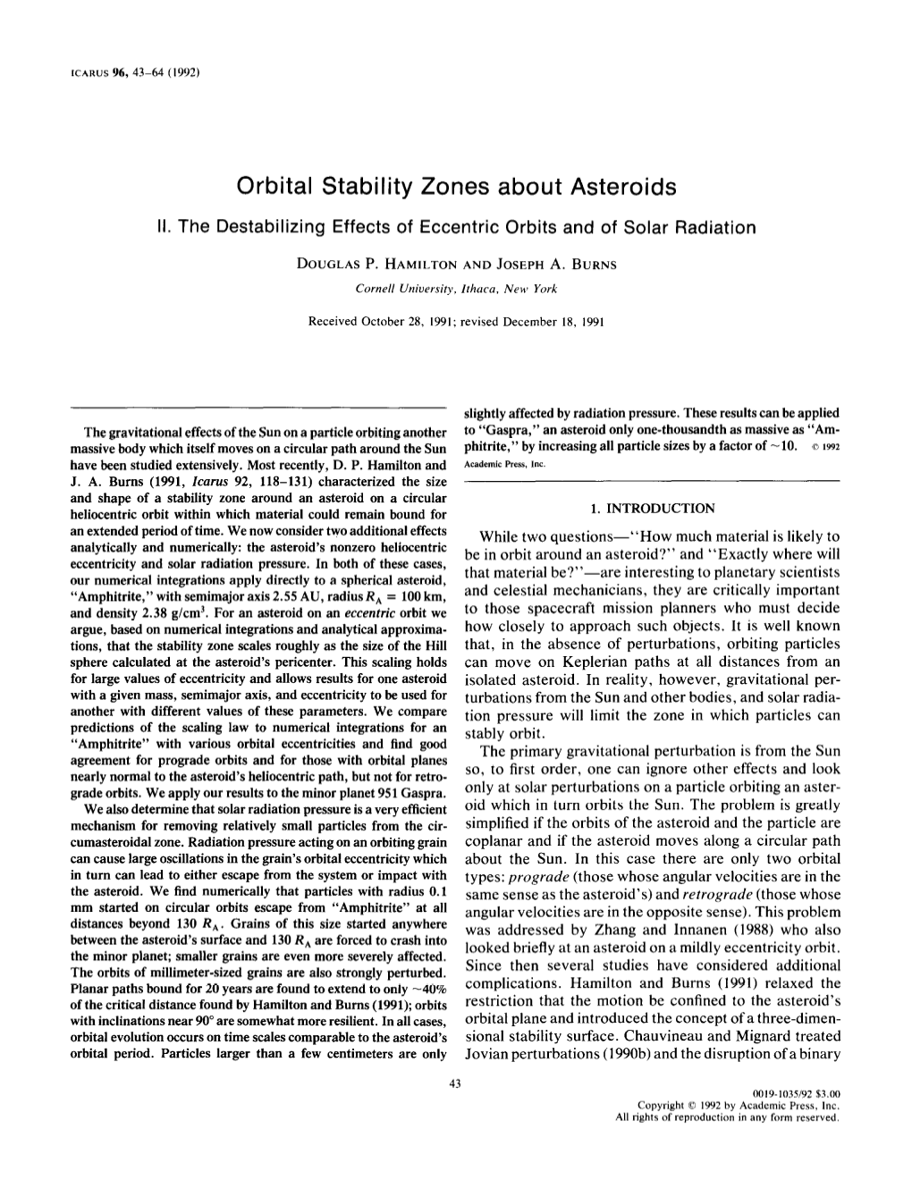 Orbital Stability Zones About Asteroids