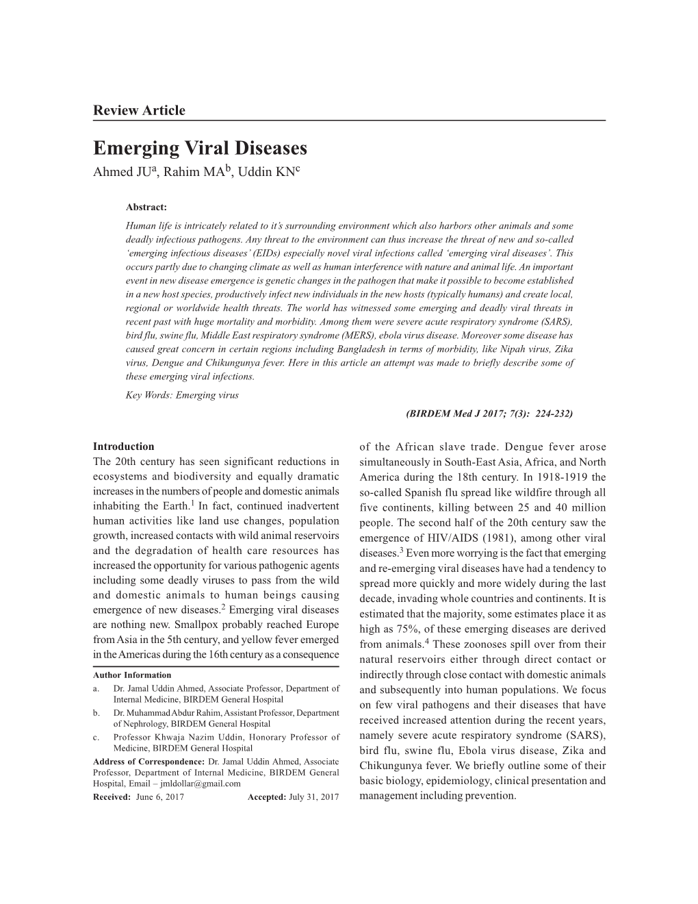 Emerging Viral Diseases Ahmed Jua, Rahim Mab, Uddin Knc