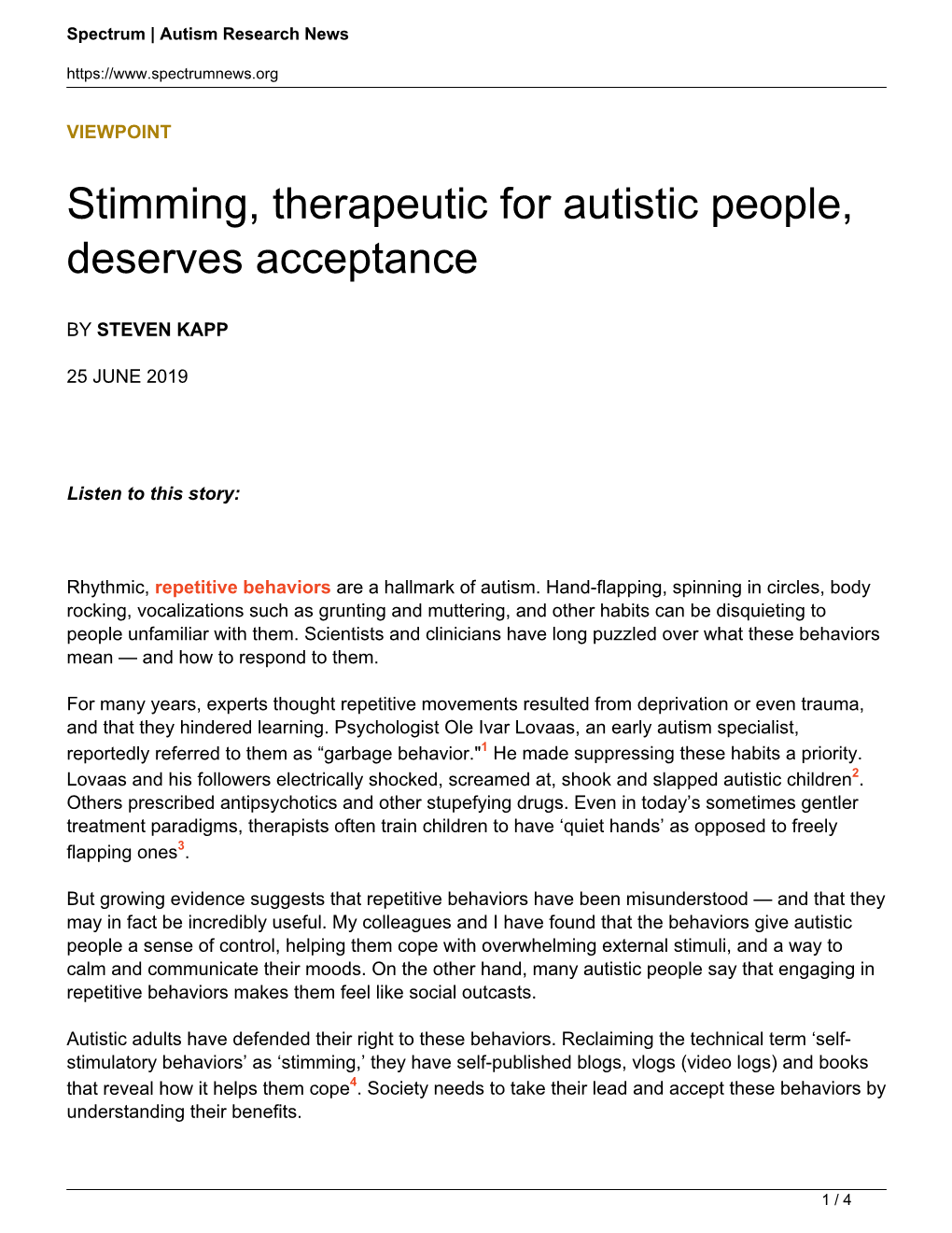 Stimming, Therapeutic for Autistic People, Deserves Acceptance