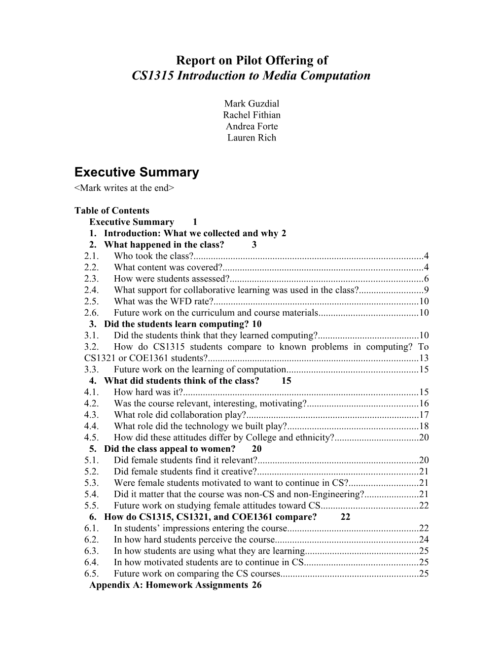 Report on Pilot Offering Of