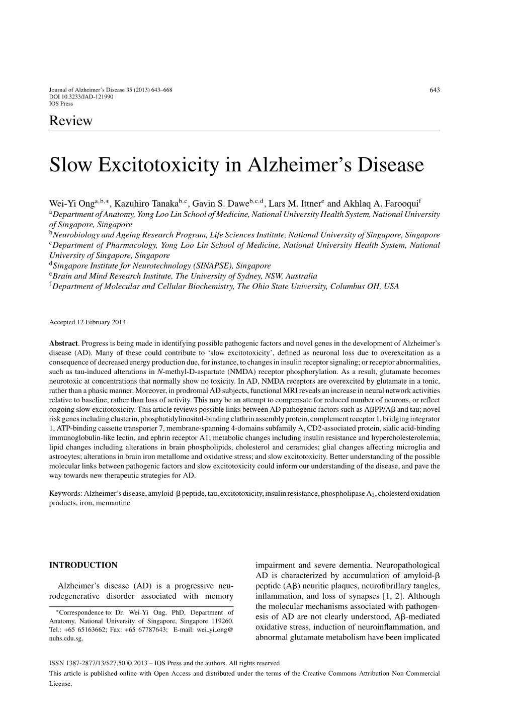 Slow Excitotoxicity in Alzheimer's Disease